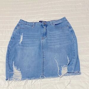 Wax Jean Distressed Blue Denim Mini Skirt | Size: Medium